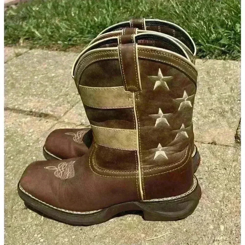 Durango Brown Union Flag Patriotic Western Boots Kids 8” Size US 6M - Picture 2 of 14